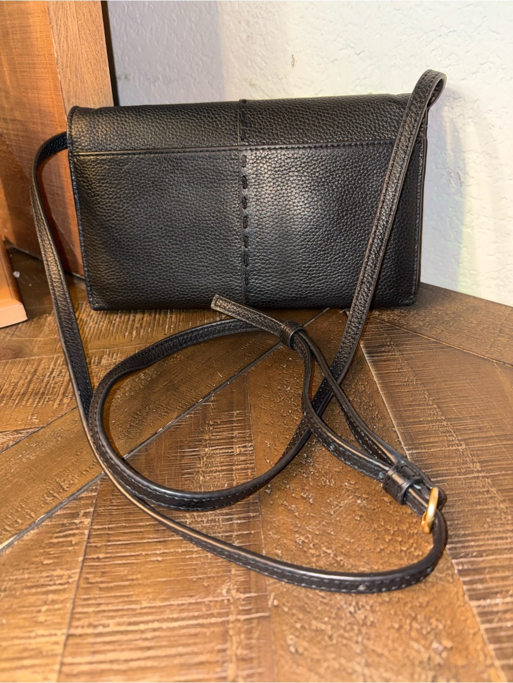 Tory Burch Black Pebbled Leather Foldover Crossbody Wallet On Chain WOC - Picture 6 of 9